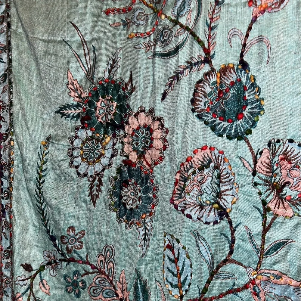 Raj Light Teal and Brown Floral Patterned Infinity Women's Scarf  Raj2